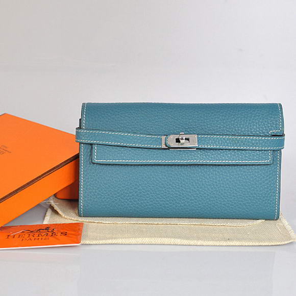 High Quality Hermes Kelly Wallet Togo Leather Bi-Fold Purse A708 Blue Fake